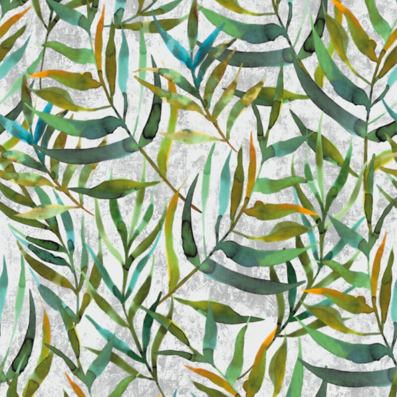 selvklæbende folie med mønster af mange blade i forskellige grønne farver